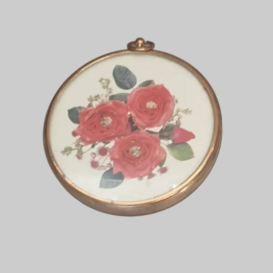 Vintage Gold-Tone Floral Rose Wall Plaque Circular Miniature England Wall Decor