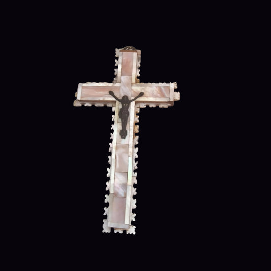 Vintage Wood Mother Of Pearl Inlay Wall Crucifix Bethlehem Holy Land Religious