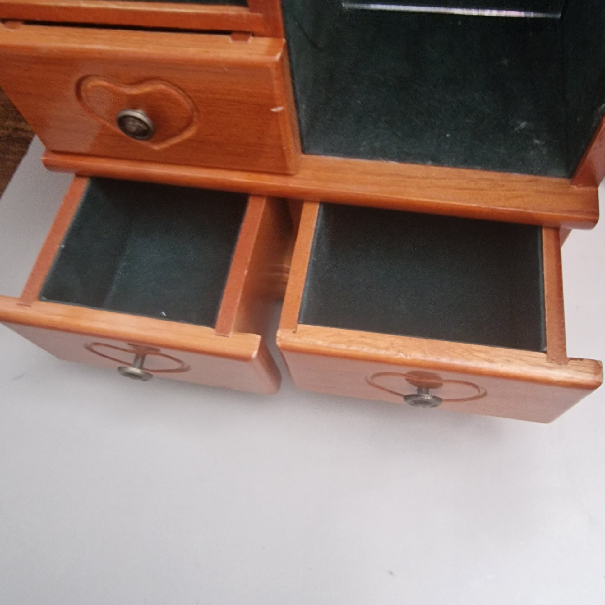 Vintage Wooden Jewellery Cabinet Floral Etched Glass Armoire Drawers Mirror Box – photo 9