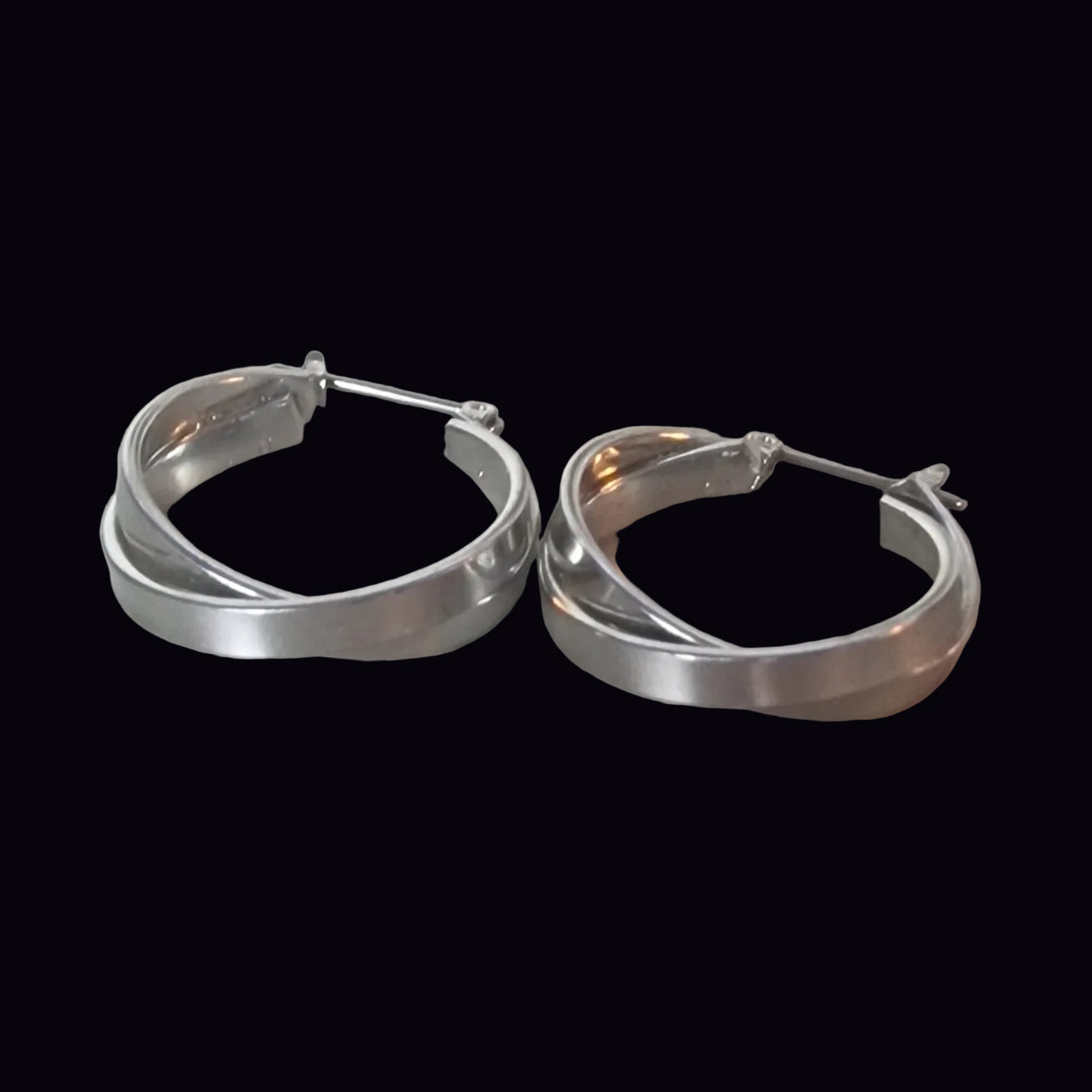 Vintage Silver-Tone Double Hoop Earrings Faux Pearl Ball Insert Geometric 1990s – photo 3