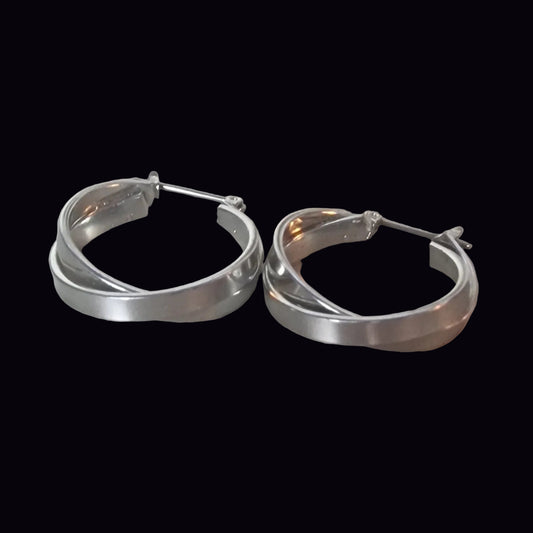 Vintage Silver-Tone Double Hoop Earrings Faux Pearl Ball Insert Geometric 1990s – photo 3
