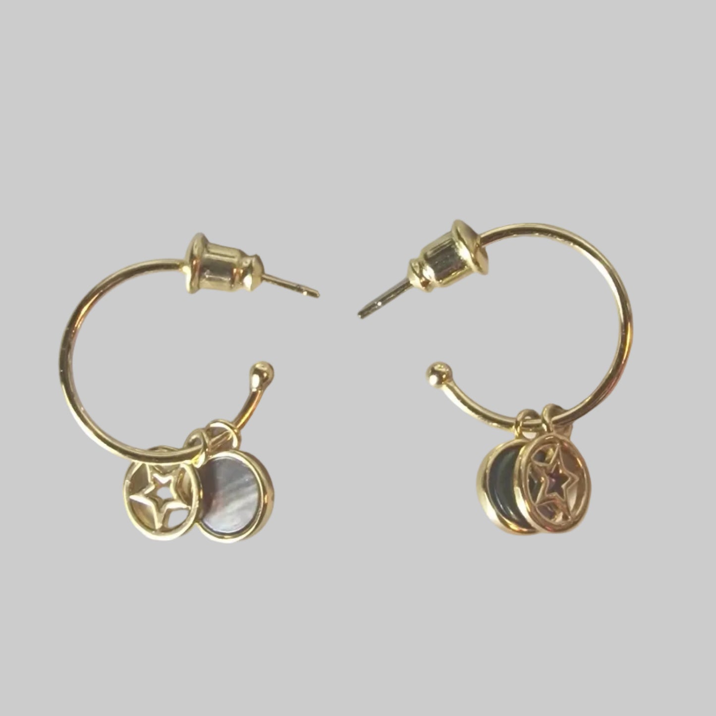 Vintage 1990s Gold-Tone Hoop Earrings Star Disc Dangle Charm Geometric Costume