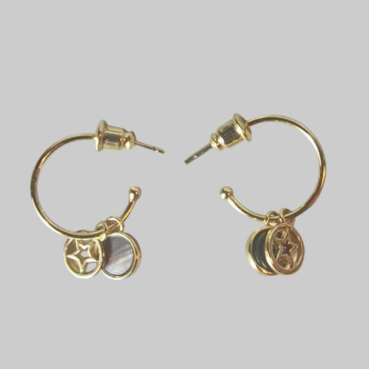 Vintage 1990s Gold-Tone Hoop Earrings Star Disc Dangle Charm Geometric Costume