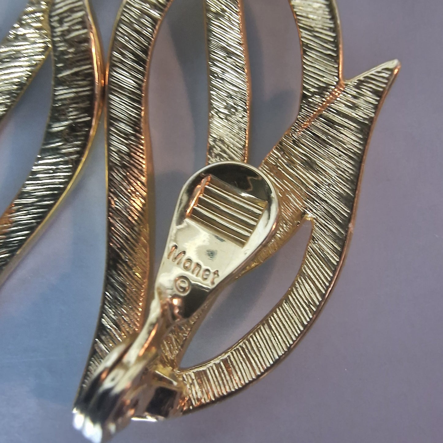 Vintage Monet 1970s Gold-Tone Clip-On Earrings Leaf Rhinestone Botanical Signed