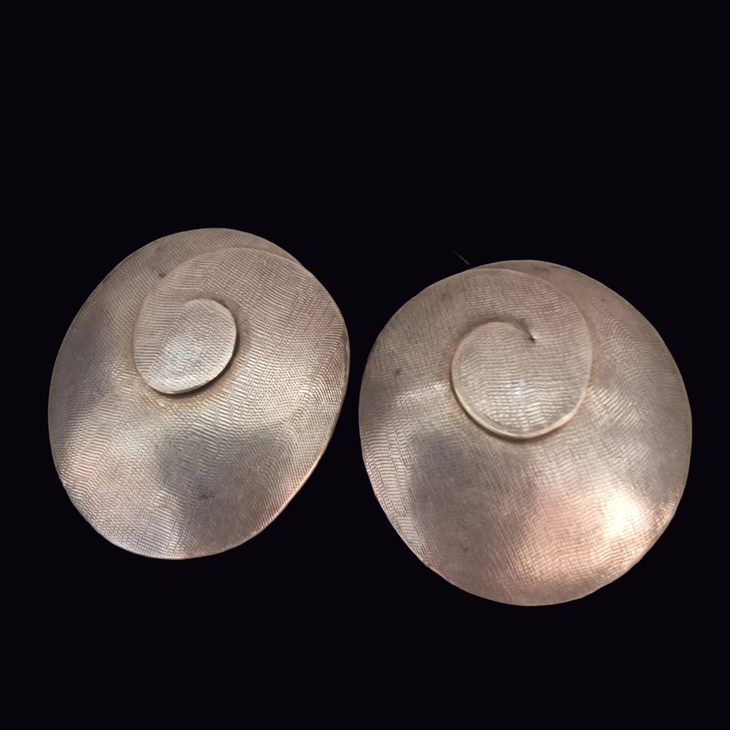 Vintage 1980s Silver-Tone Large Round Disc Clip-On Earrings Geometric Textured