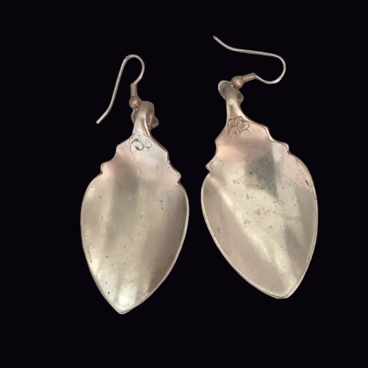 Vintage 1970s Silver-Tone Spoon Bowl Earrings Drop Dangle Flatware Handmade UK