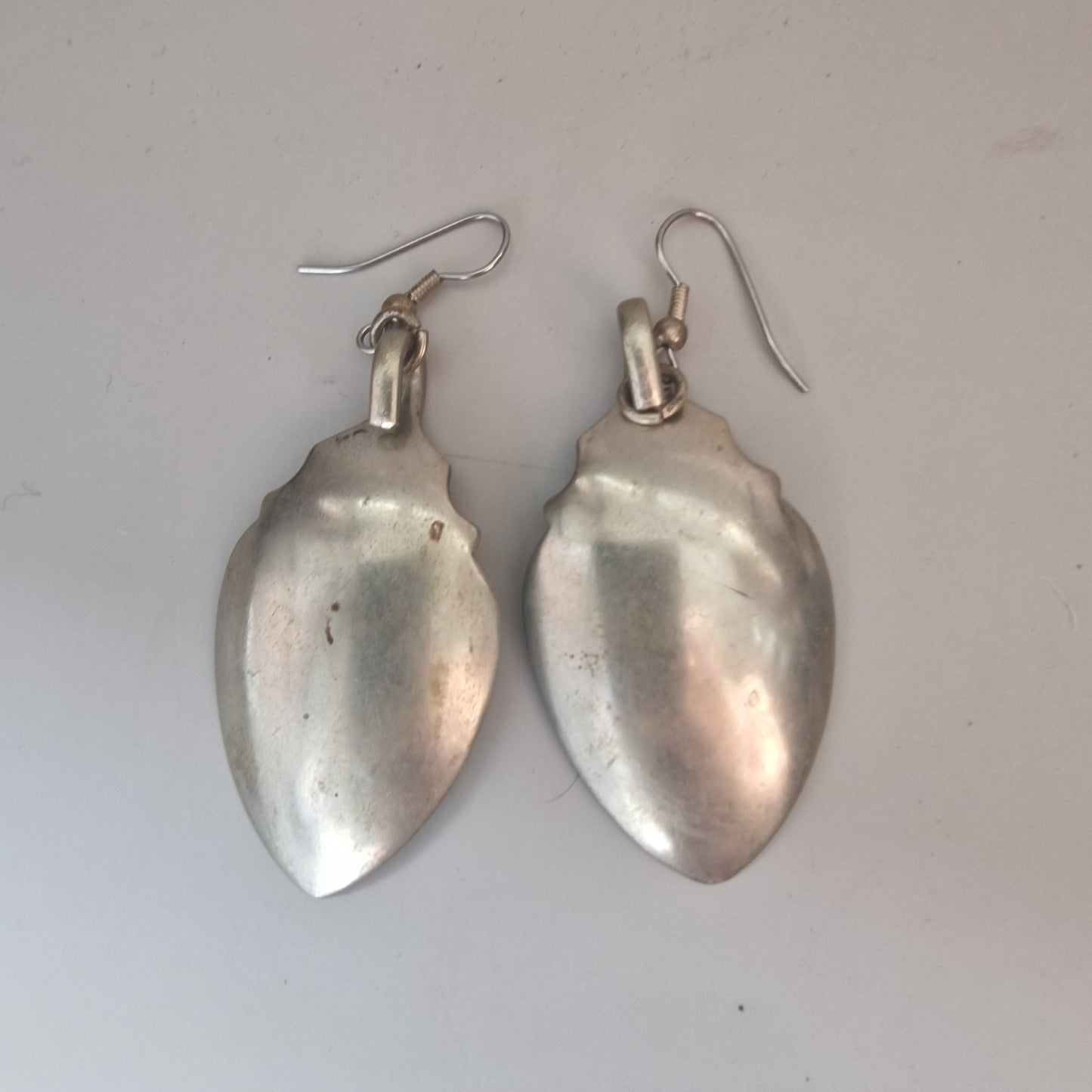 Vintage 1970s Silver-Tone Spoon Bowl Earrings Drop Dangle Flatware Handmade UK