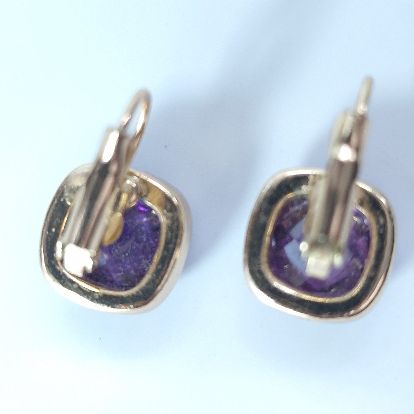 Vintage 1980s Gold-Filled Deep Purple Stone Cushion Cut Drop Earrings Lever Back