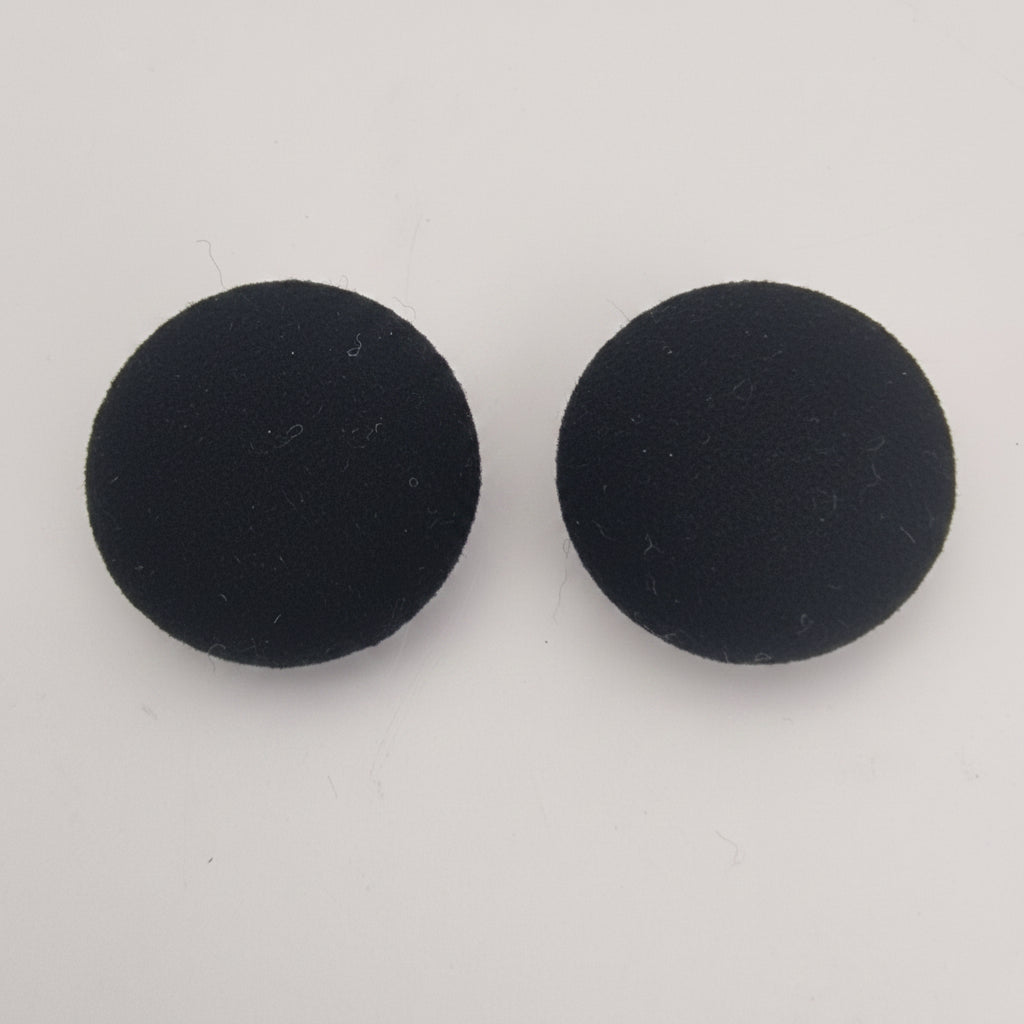 Vintage 1970s Black Velvet Dome Button Clip-On Earrings Fabric Costume Jewellery