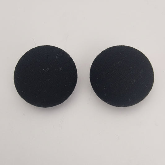 Vintage 1970s Black Velvet Dome Button Clip-On Earrings Fabric Costume Jewellery