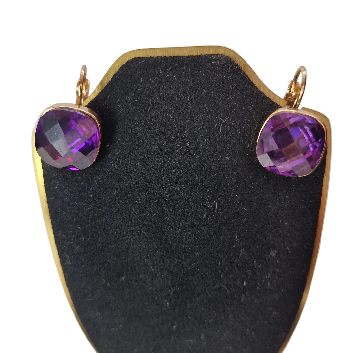 Vintage 1980s Gold-Filled Deep Purple Stone Cushion Cut Drop Earrings Lever Back – photo 2