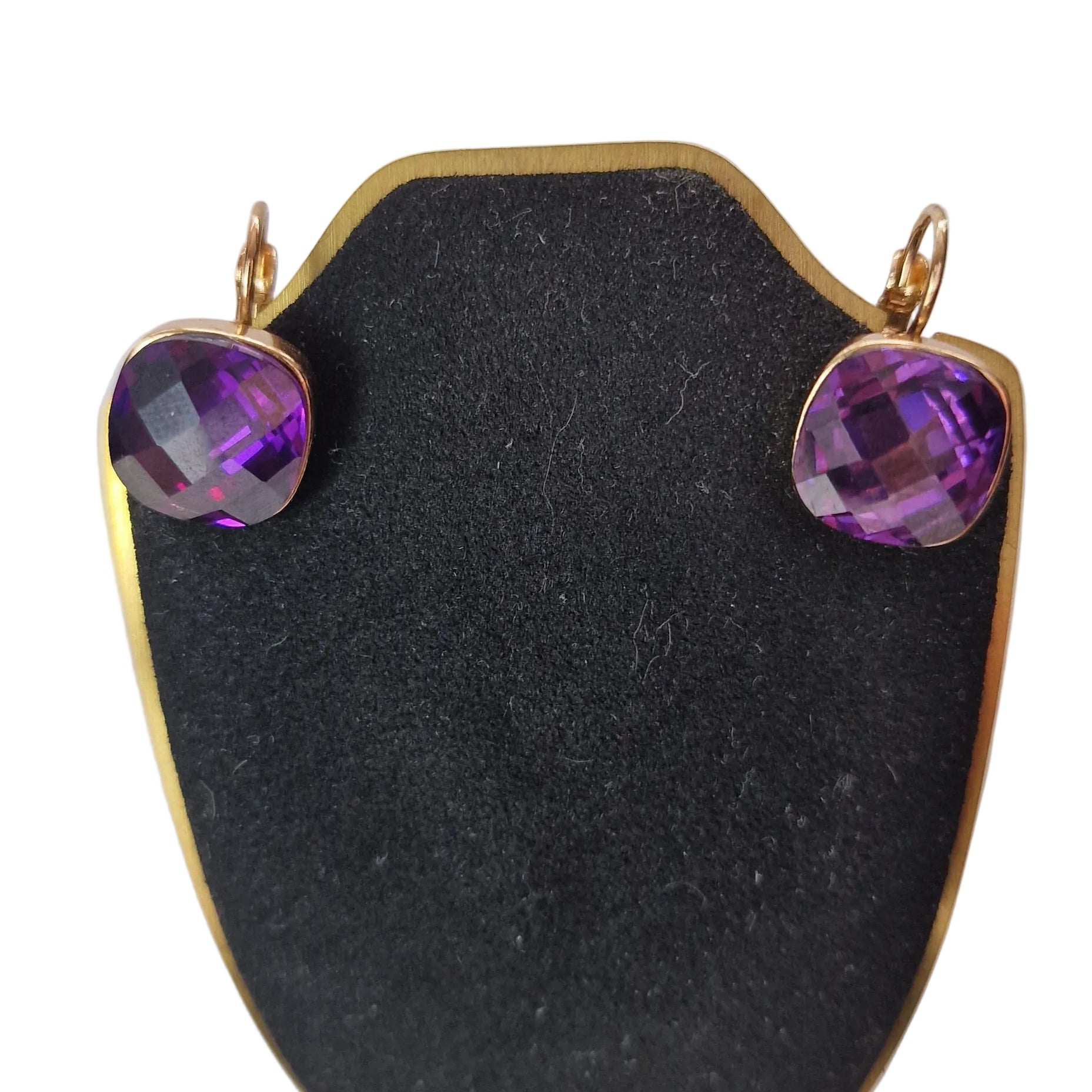 Vintage 1980s Gold-Filled Deep Purple Stone Cushion Cut Drop Earrings Lever Back – photo 2