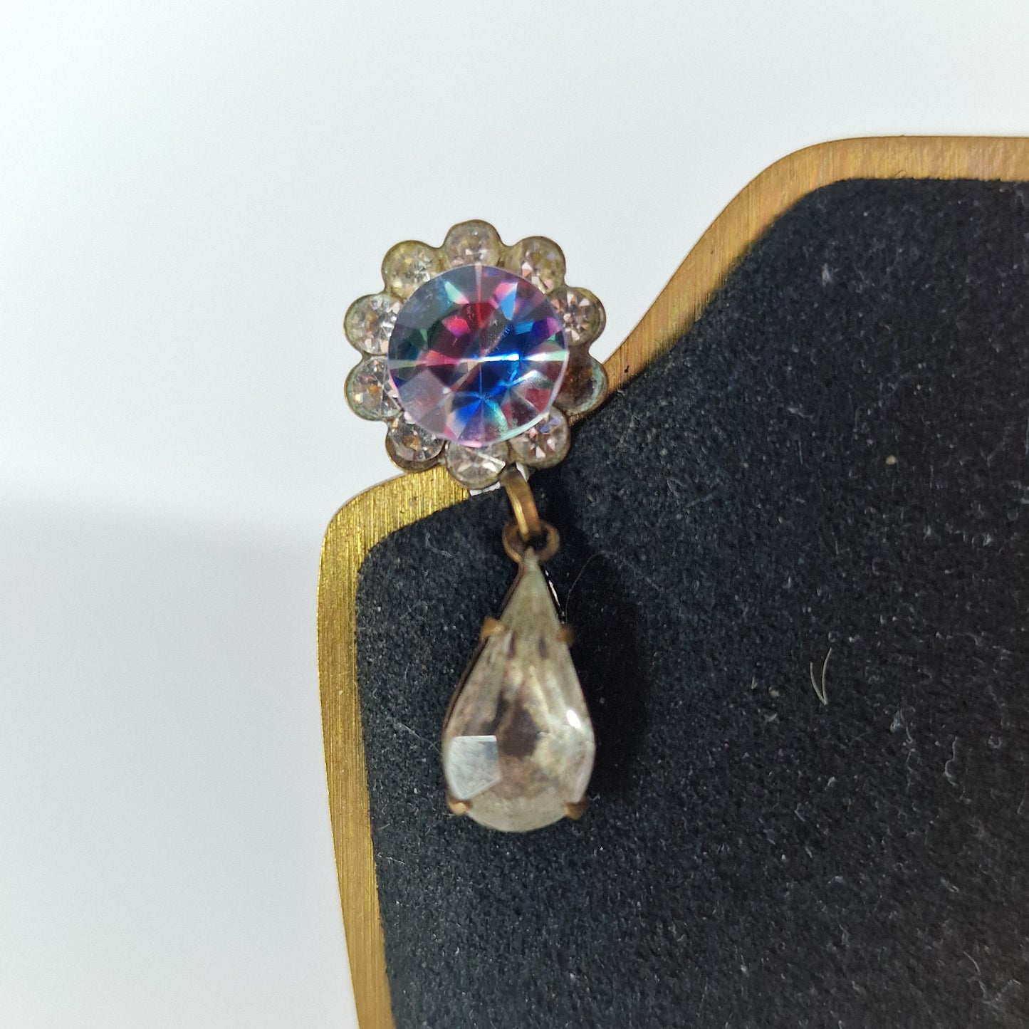 Vintage 1950s Bronze Aurora Borealis Rhinestone Drop Earrings Clips Screw Back – photo 5