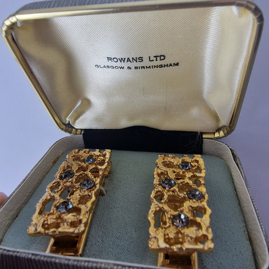 Vintage Rowans Ltd 1970s Gold-Plated Cufflinks Brutalist Openwork Rhinestones – photo 6