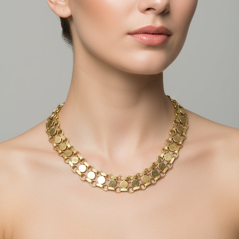 Vintage Sarah Coventry 1970s Gold-Tone Disc Chain Necklace Signed USA Designer