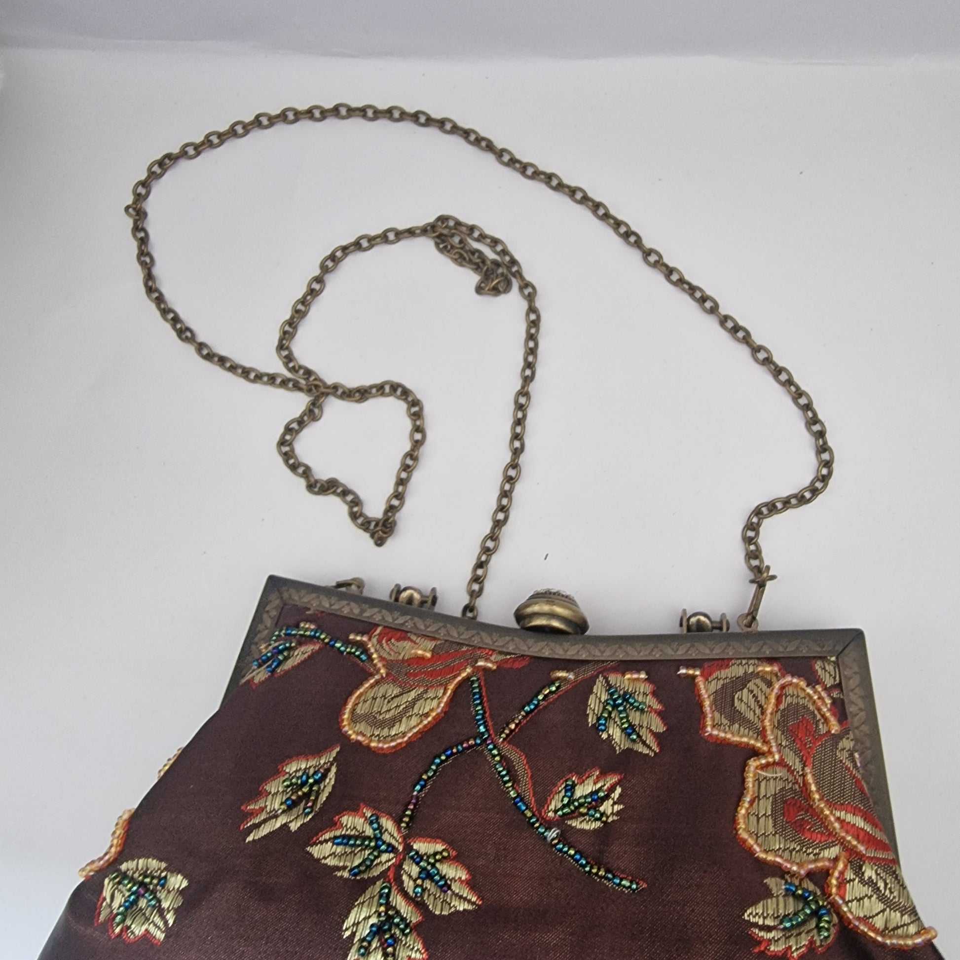 Vintage Faye London 1990s Burgundy Embroidered Fabric Clutch Bag Floral Beaded – photo 8
