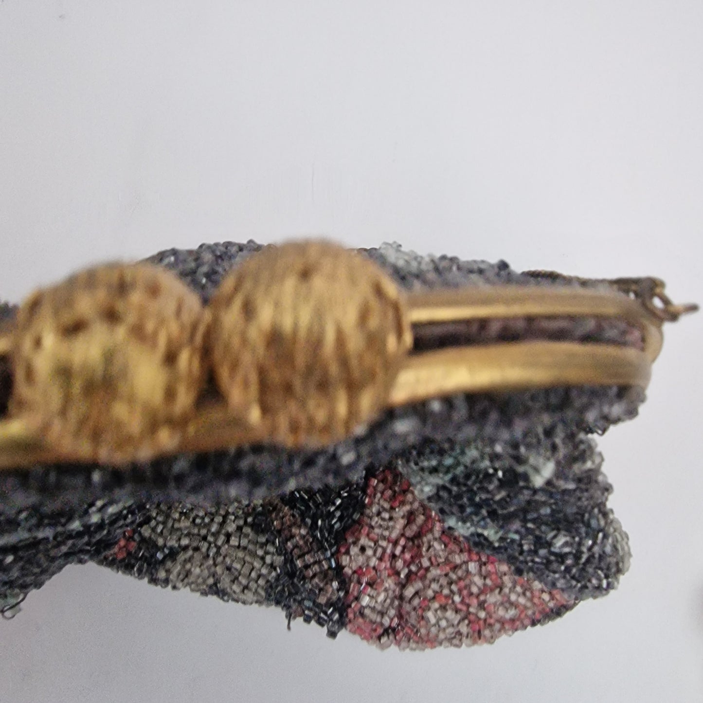 Vintage 1950s Black Pink Glass Beaded Floral Evening Clutch Bag Gold-Tone Frame – photo 8