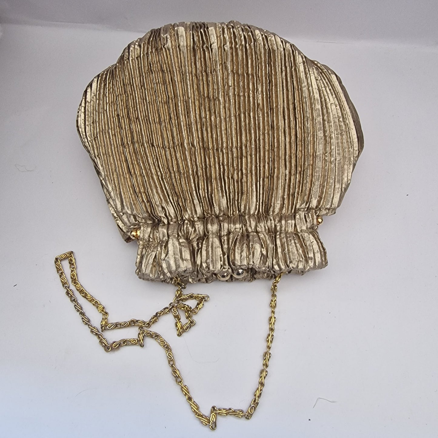 Vintage Frangi 1980s Gold Lamé Pleated Clutch Bag Gold-Tone Chain Strap Evening – photo 3