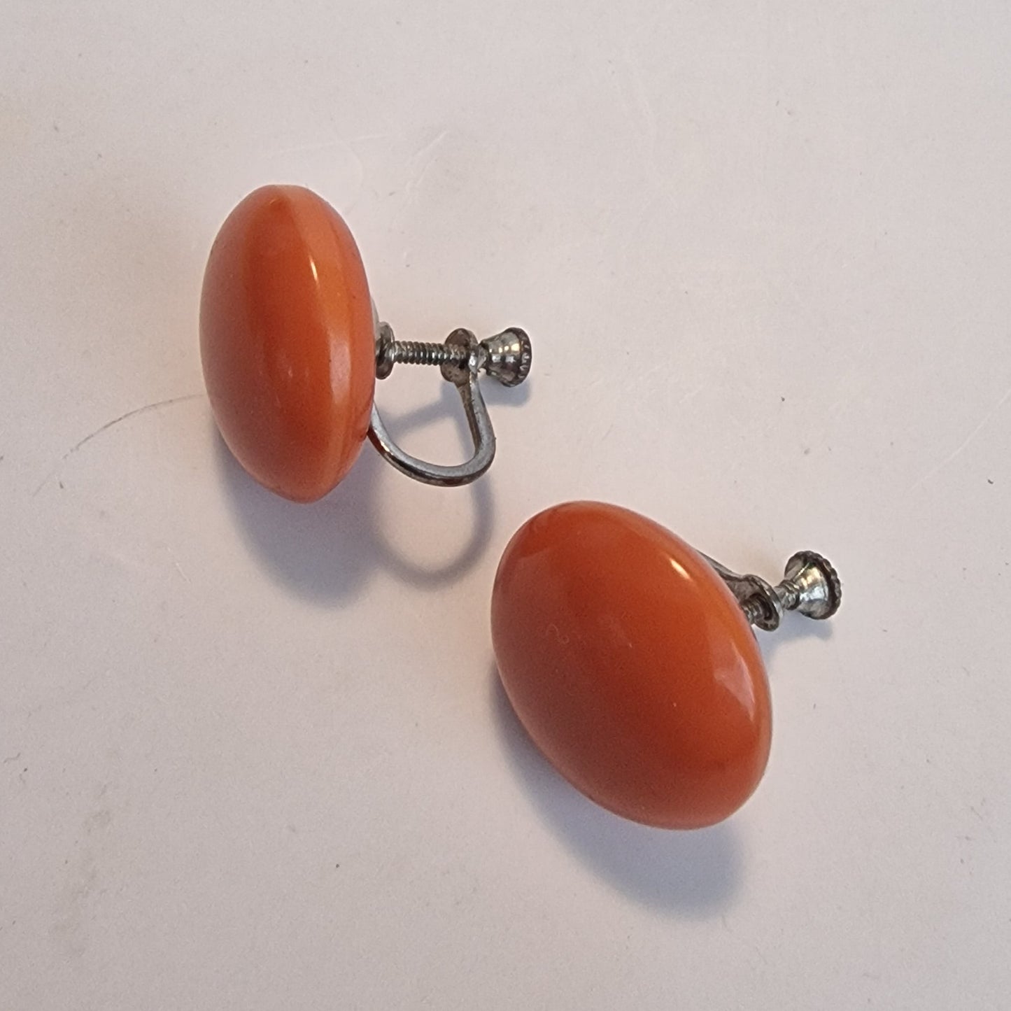 Vintage 1970s Orange Ceramic Disc Stud Earrings Terracotta Round Boho Pottery