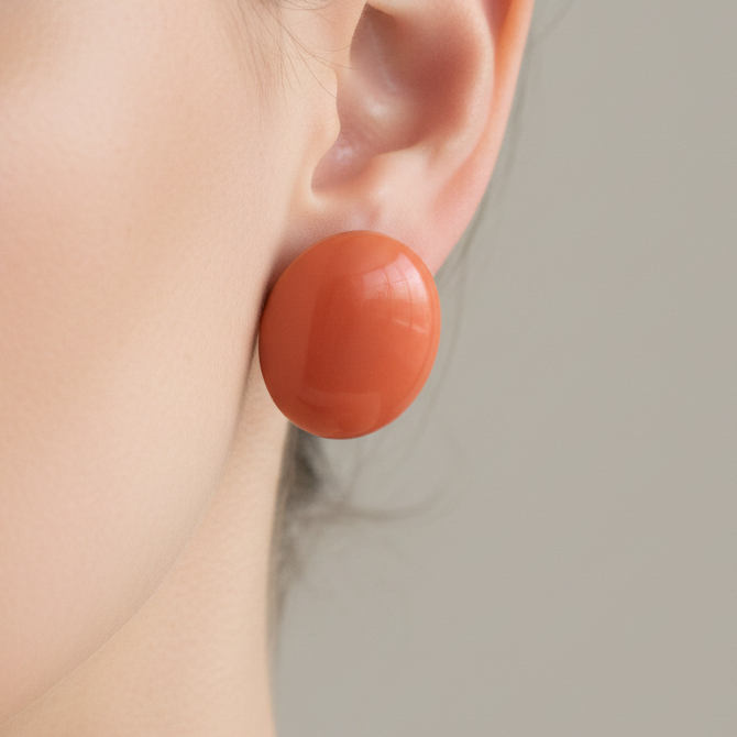 Vintage 1970s Orange Ceramic Disc Stud Earrings Terracotta Round Boho Pottery
