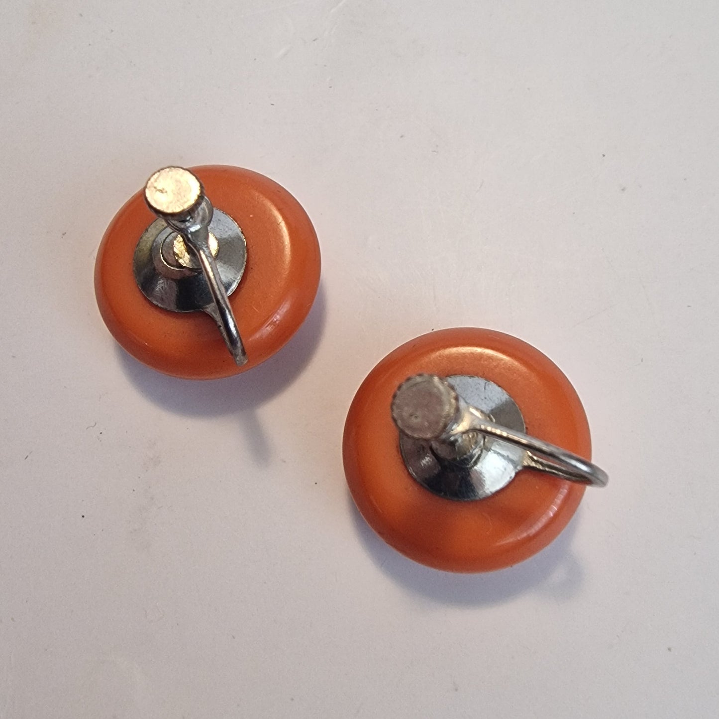 Vintage 1970s Orange Ceramic Disc Stud Earrings Terracotta Round Boho Pottery
