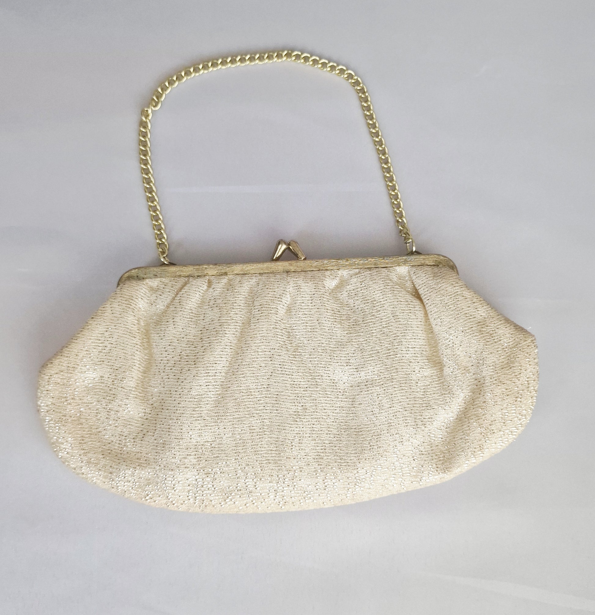 Vintage 1970s Gold Cream Metallic Fabric Evening Clutch Bag And Coin Purse Set