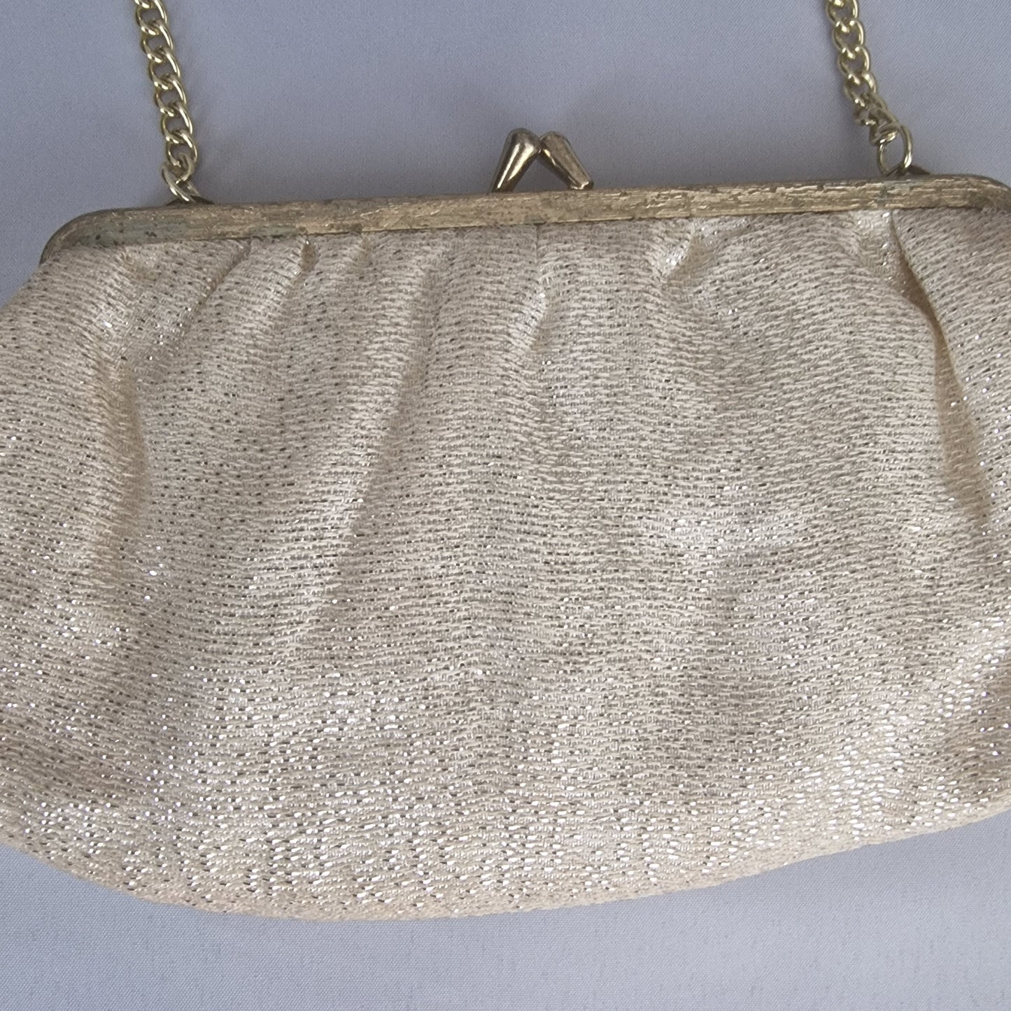 Vintage 1970s Gold Cream Metallic Fabric Evening Clutch Bag And Coin Purse Set – photo 2