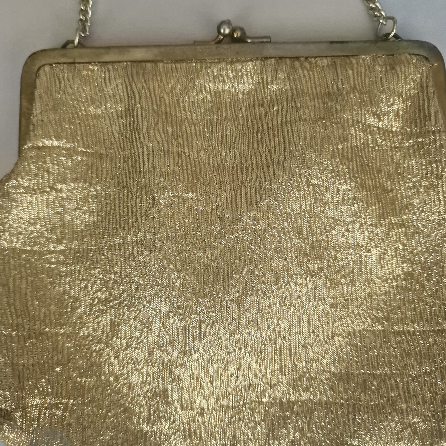 Vintage 1970s Gold Silver Lame Evening Bag Clutch Metal Frame Geometric Clasp – photo 2