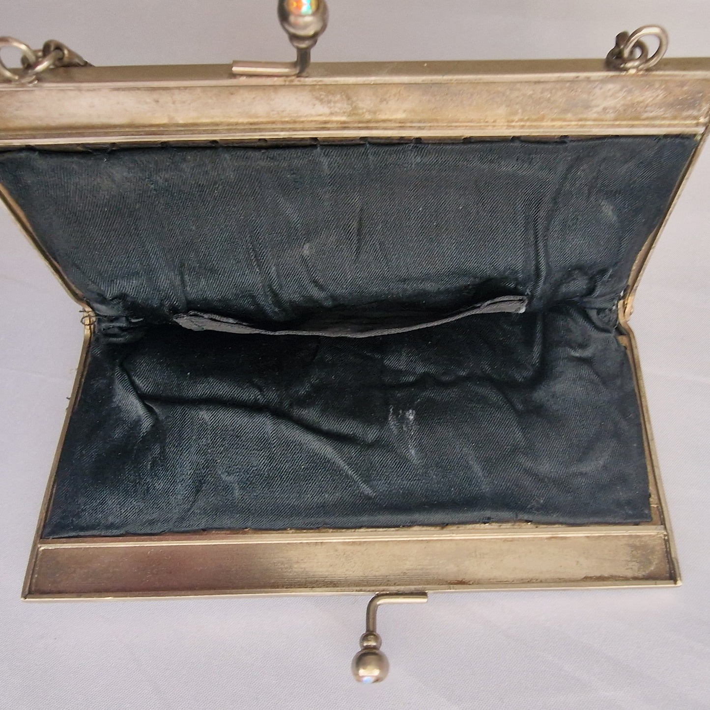 Vintage 1960s Black Beaded Evening Clutch Bag Gold-Tone Aurora Borealis Frame – photo 6