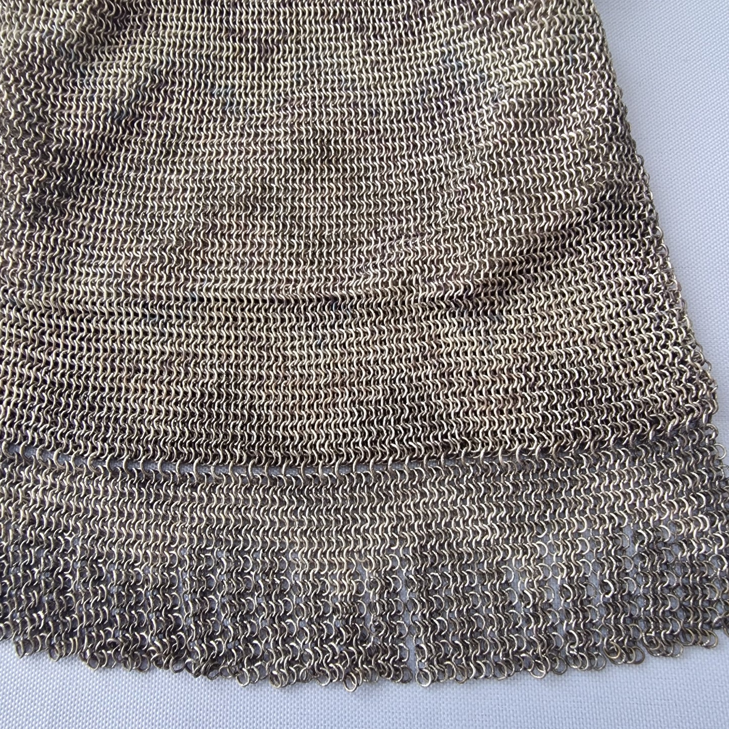 Antique Silver-Tone Metal Mesh Coin Bag Edwardian Chain Handle Blue Stone Clasp – photo 2