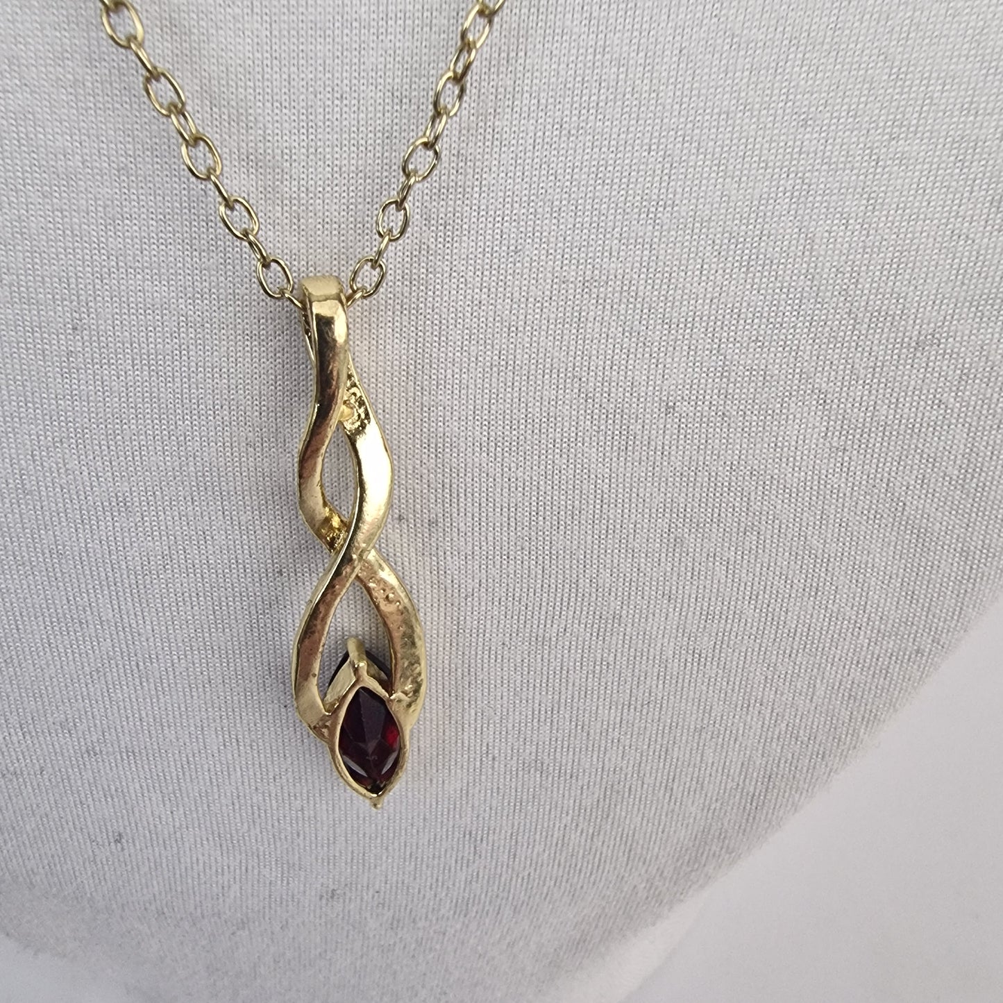 Vintage 1990s Gold-Tone Pendant Necklace Purple Rhinestone Geometric Twist Drop – photo 2