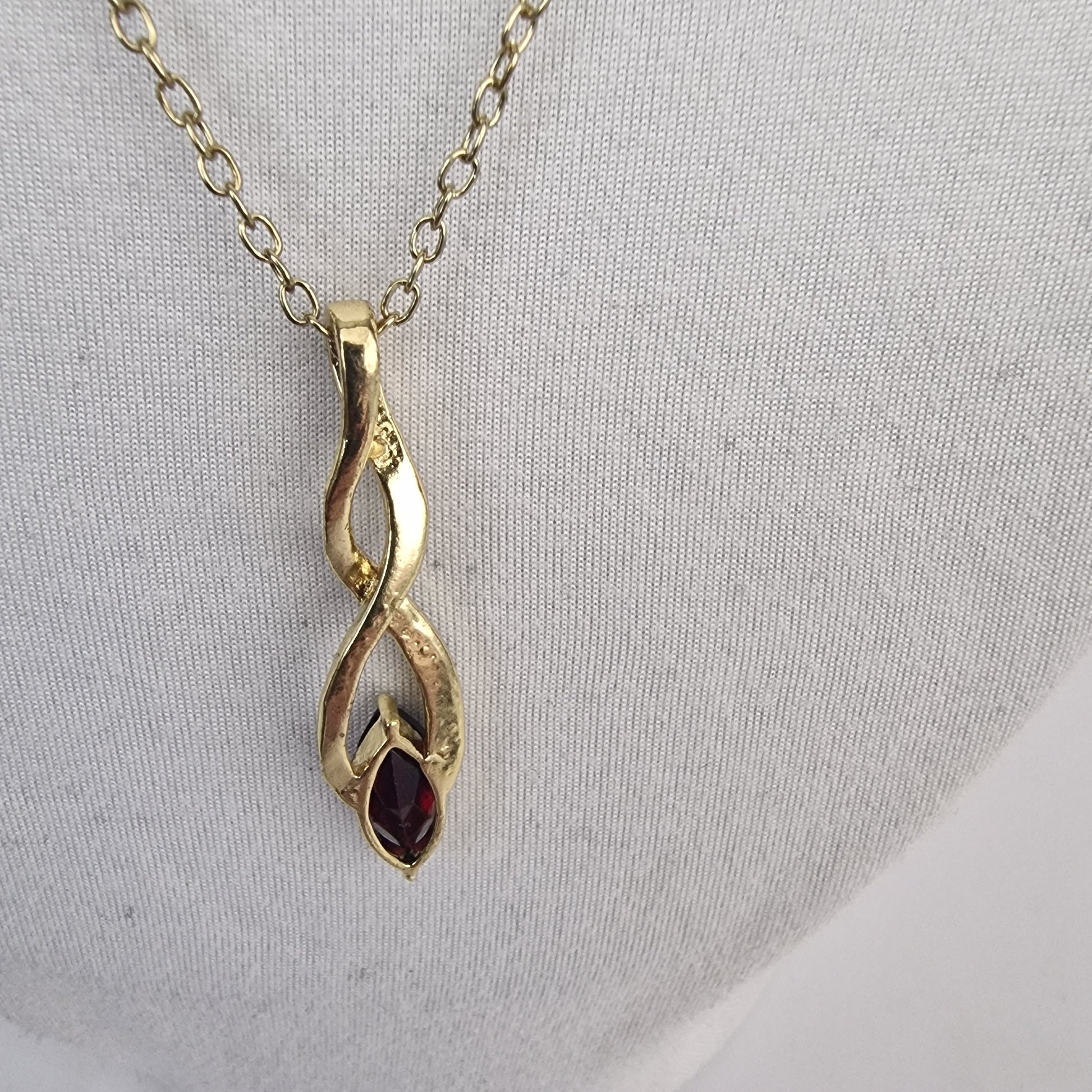 Vintage 1990s Gold-Tone Pendant Necklace Purple Rhinestone Geometric Twist Drop – photo 2