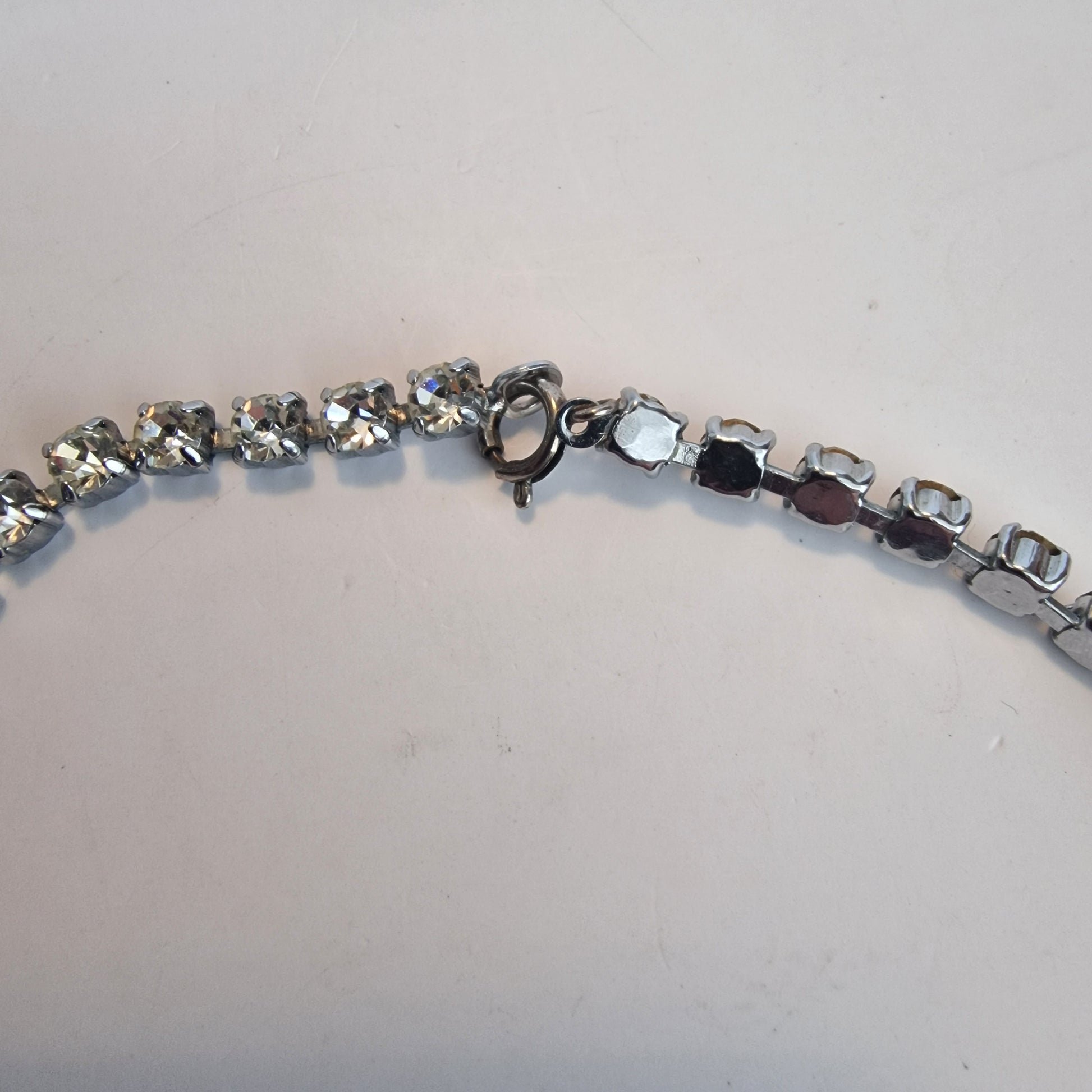 Vintage 1950s Silver-Tone Rhinestone Drop Necklace Geometric Costume Jewellery – photo 5