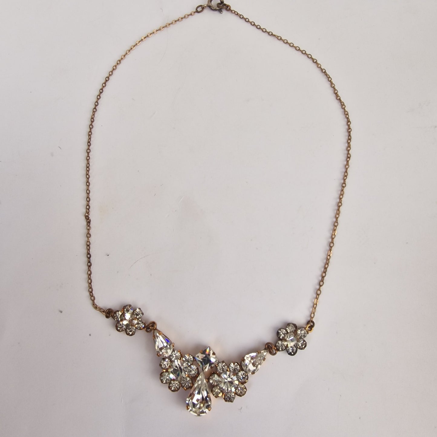 Vintage 1930s Gold-Tone Art Deco Rhinestone Statement Cluster Necklace Bridal – photo 3
