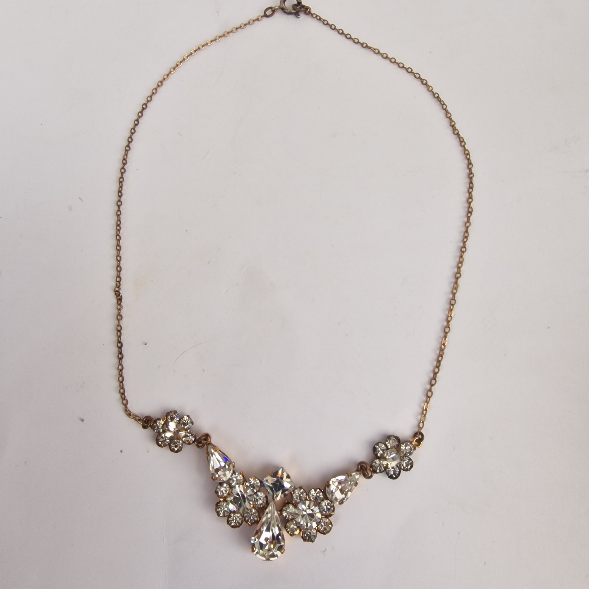 Vintage 1930s Gold-Tone Art Deco Rhinestone Statement Cluster Necklace Bridal – photo 3