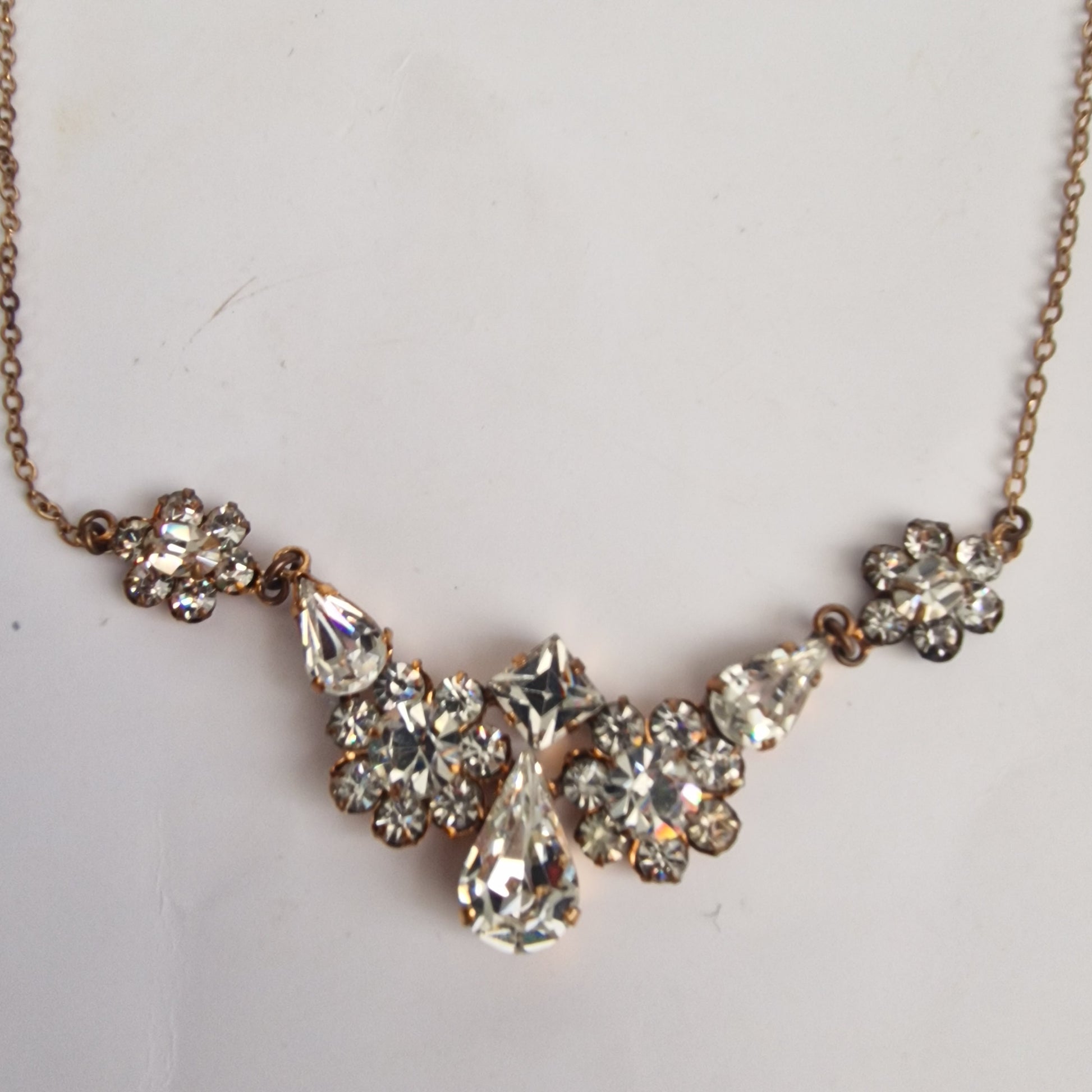Vintage 1930s Gold-Tone Art Deco Rhinestone Statement Cluster Necklace Bridal – photo 4