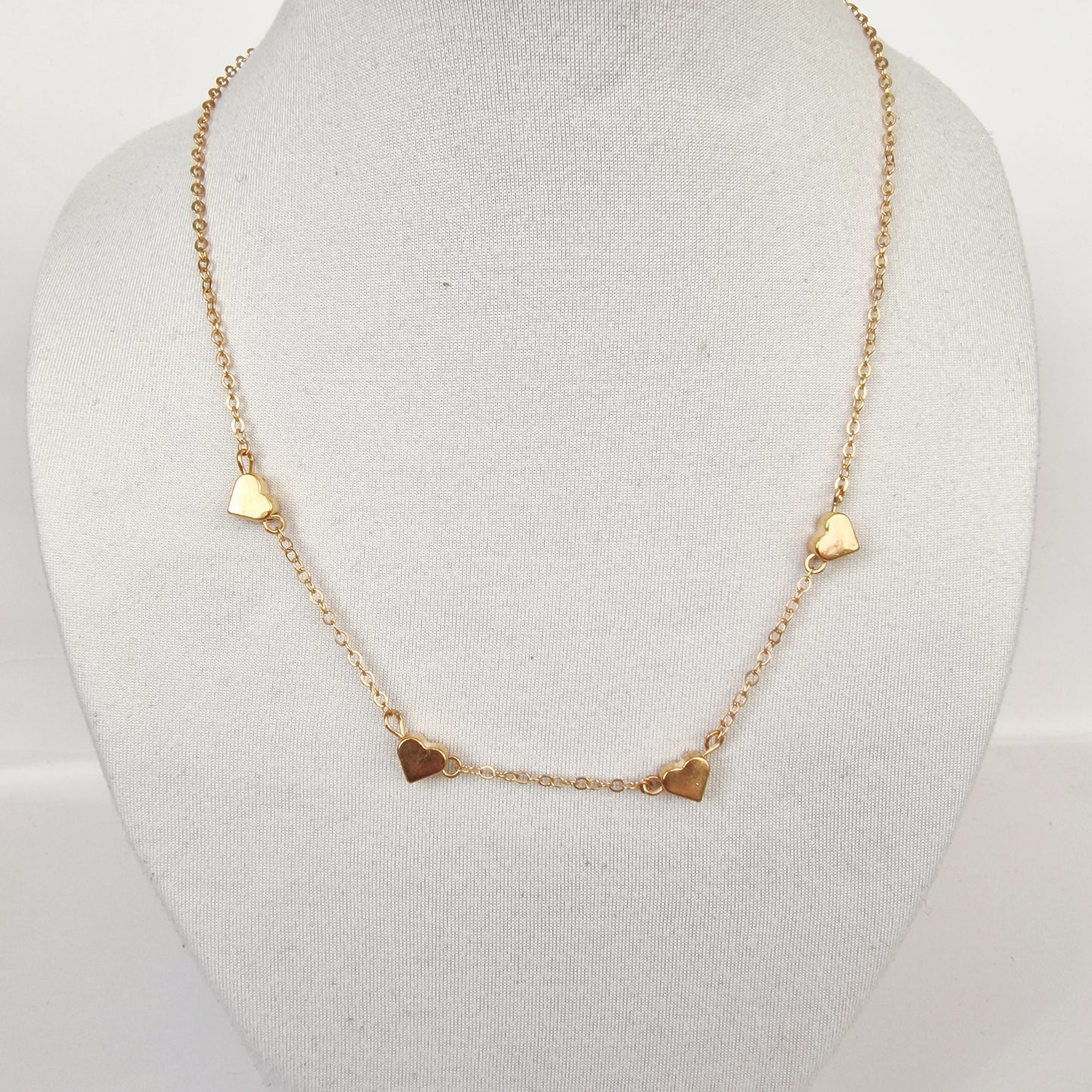 Vintage 1990s Gold-Tone Heart Station Necklace Delicate Figural Lobster Chain