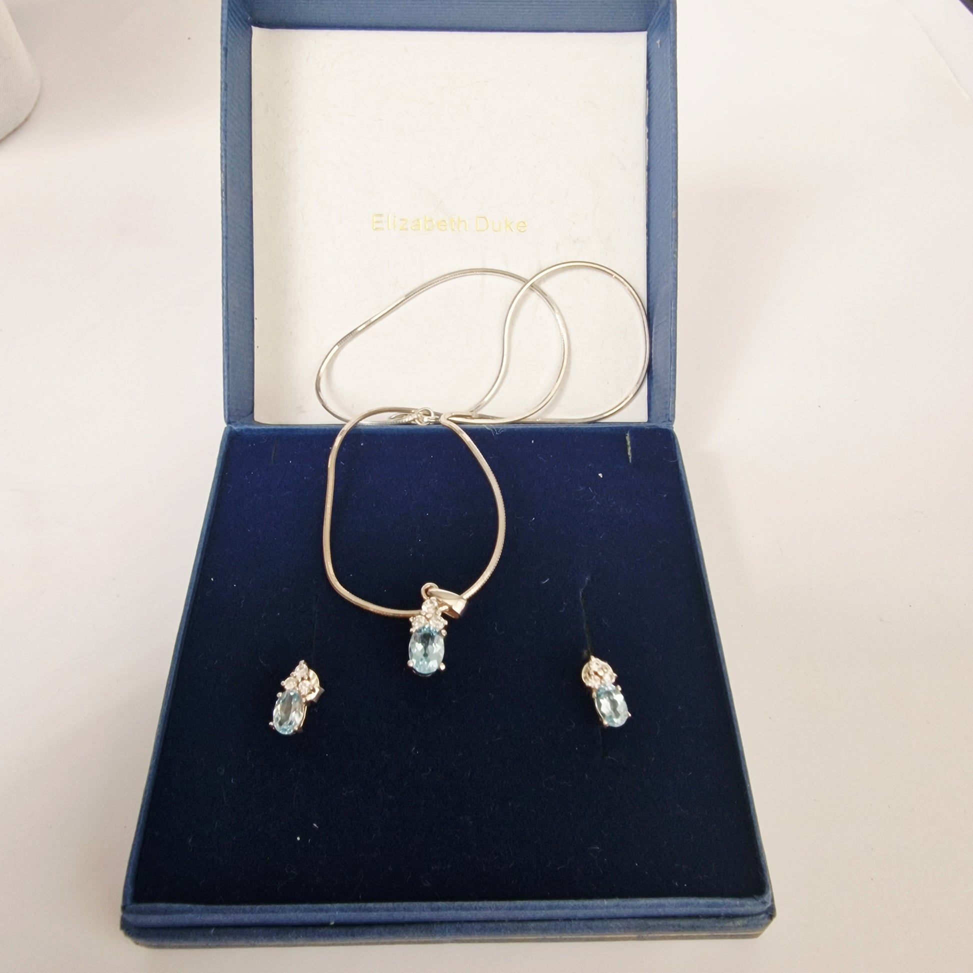 Vintage Elizabeth Duke 1990s Sterling Silver 925 Pendant Earrings Set Blue Topaz