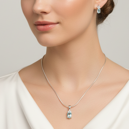 Vintage Elizabeth Duke 1990s Sterling Silver 925 Pendant Earrings Set Blue Topaz