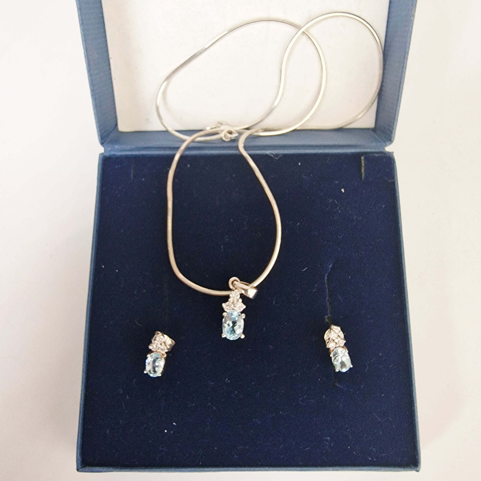 Vintage Elizabeth Duke 1990s Sterling Silver 925 Pendant Earrings Set Blue Topaz – photo 2
