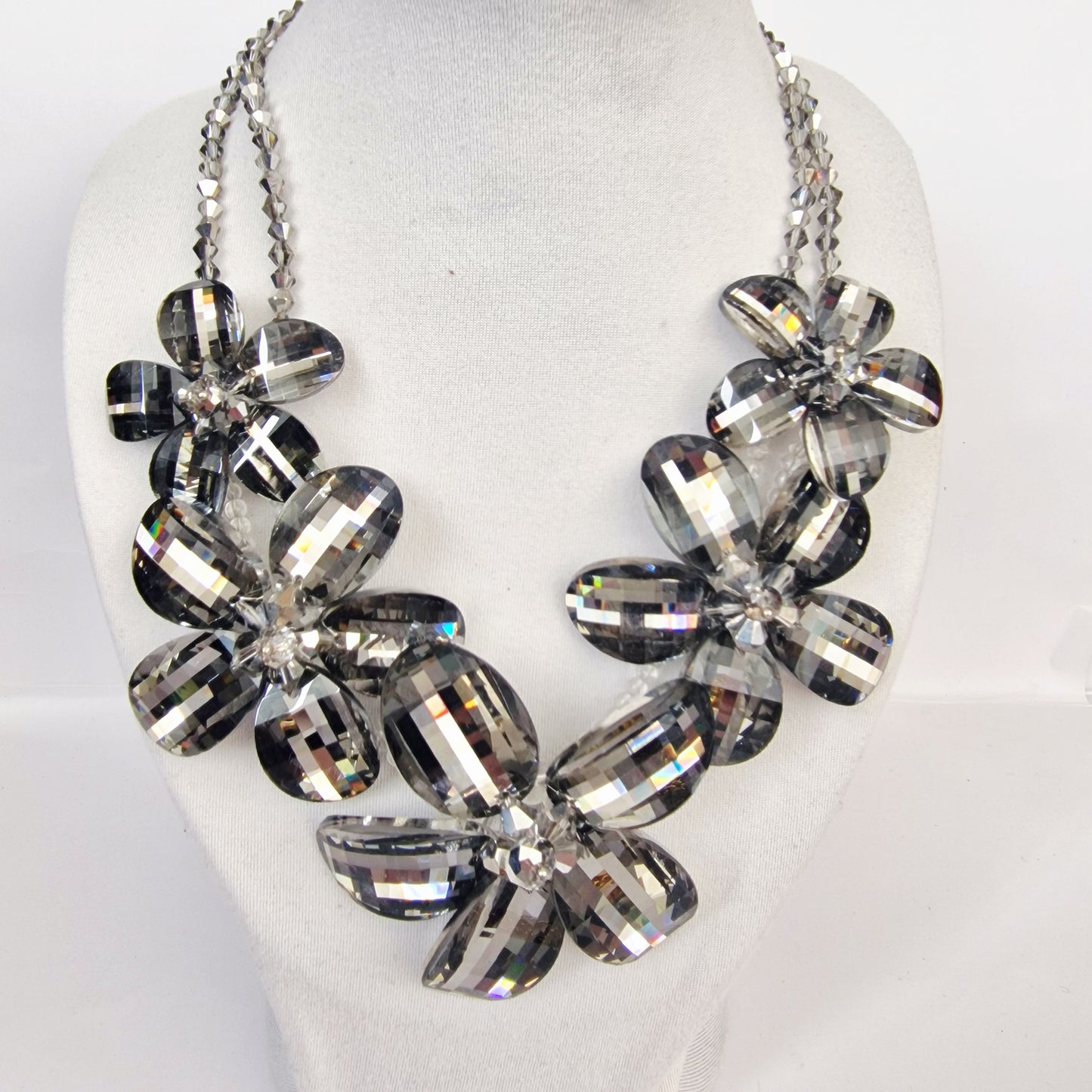 Vintage Butler and Wilson 1990s Silver-Tone Floral Crystal Statement Necklace – photo 2