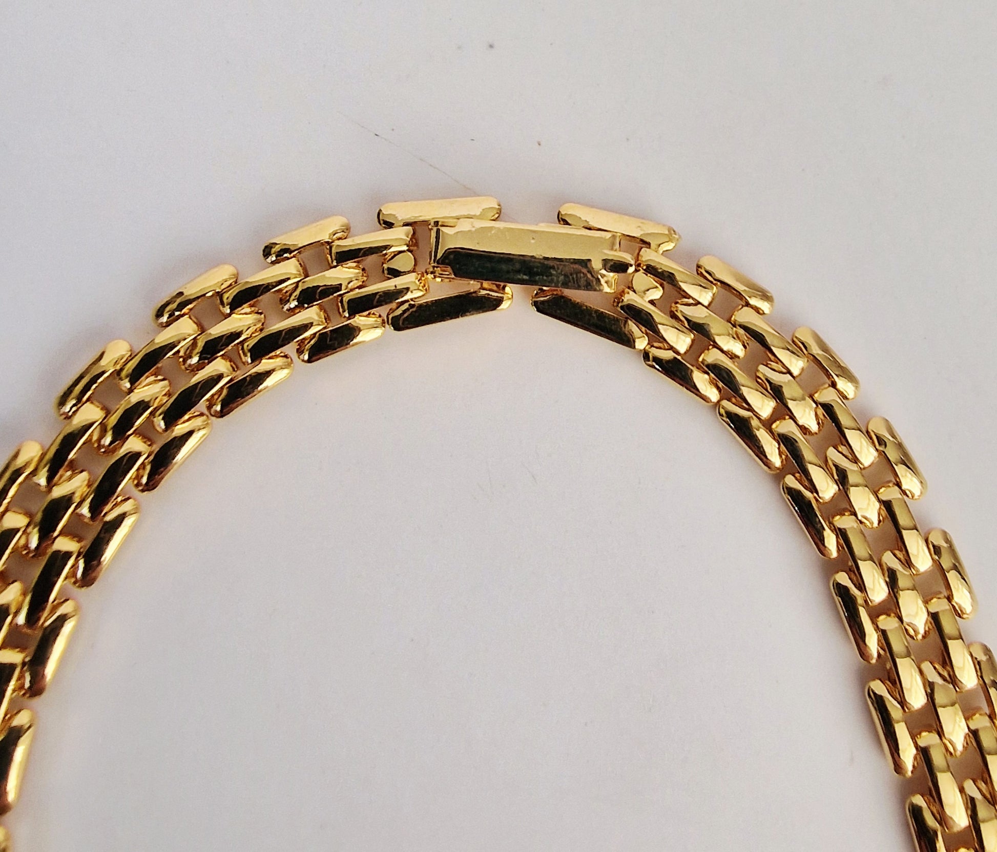 Vintage 1980s Gold-Tone Wide Panther Chain Necklace Ruby Rhinestone Statement – photo 3