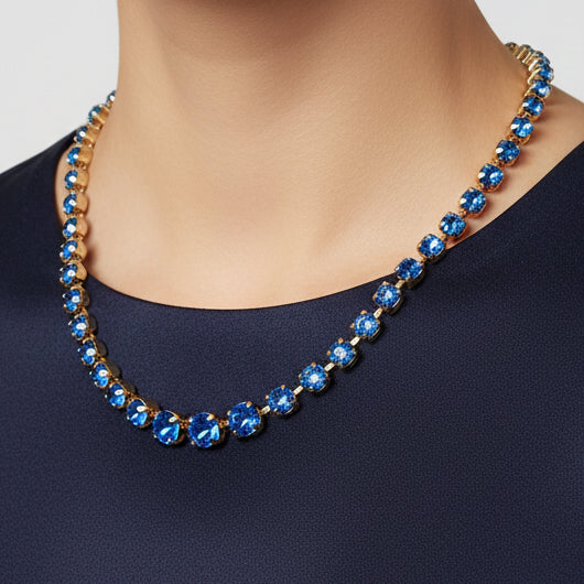Vintage 1950s Cobalt Blue Gold-Tone Rhinestone Graduated Riviere Collar Necklace – photo 5