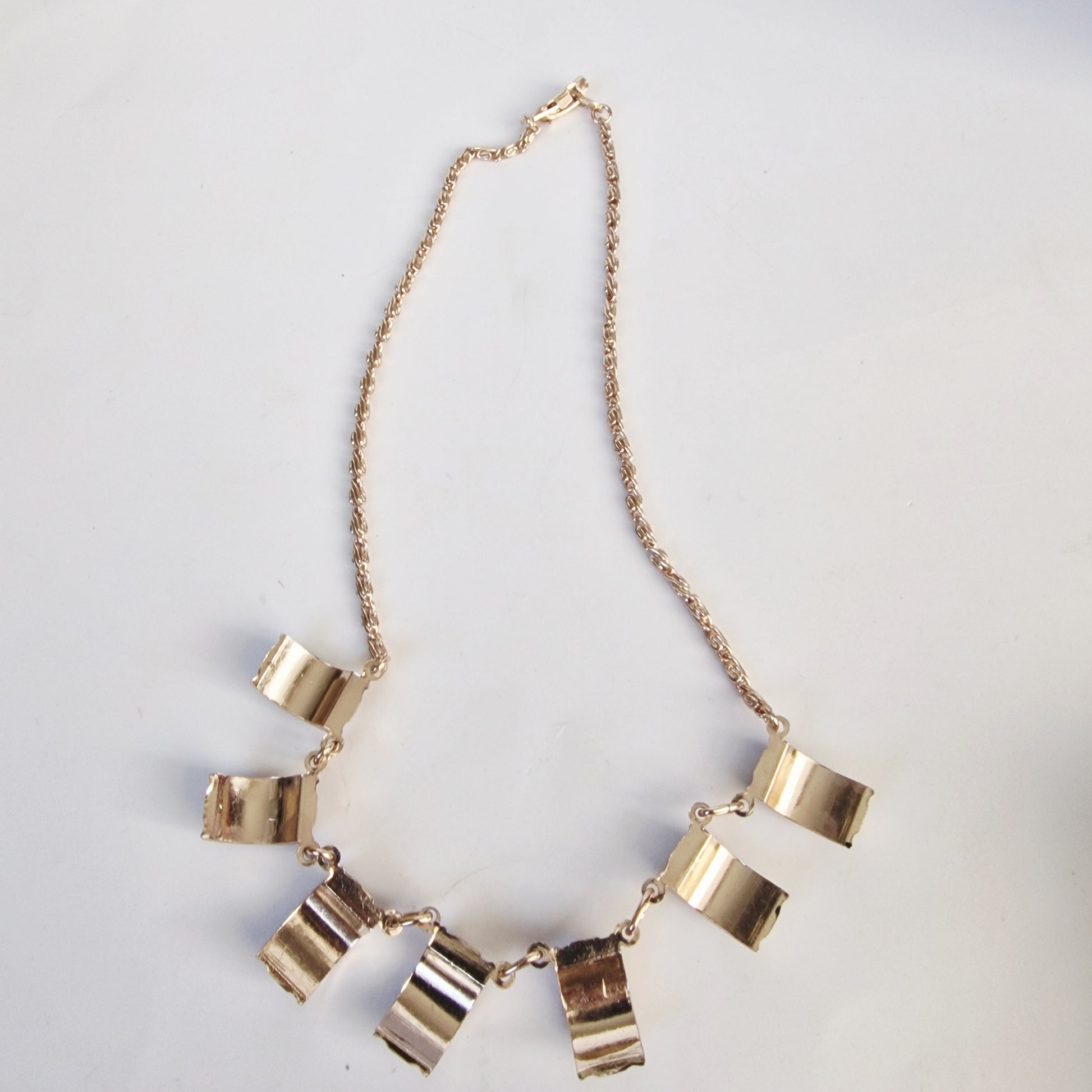 Vintage 1980s Gold-Tone Black Enamel Rhinestone Geometric Bib Statement Necklace – photo 5