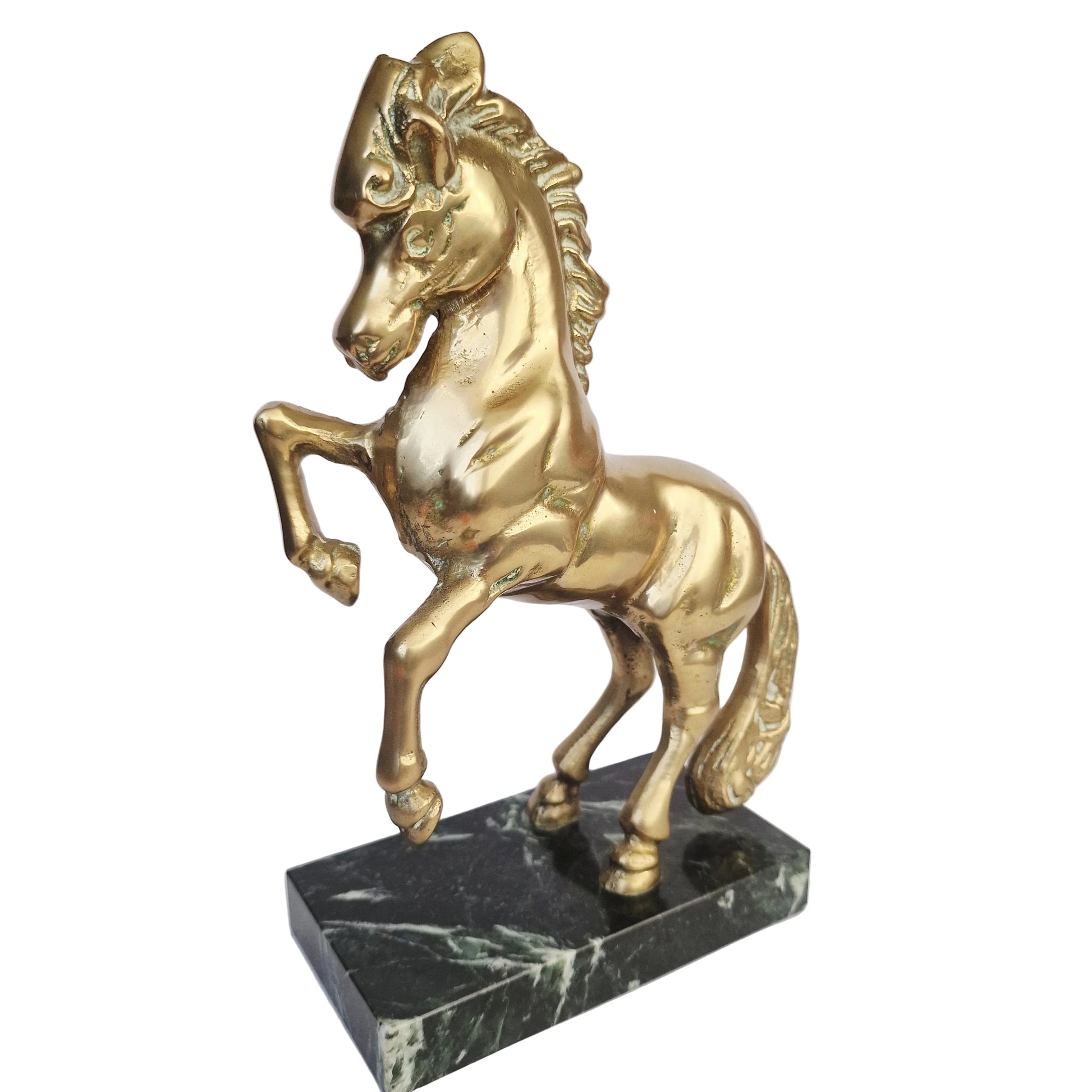 Vintage 1970s Bronze Rearing Horse Figurine Green Marble Equestrian Sculpture – photo 3