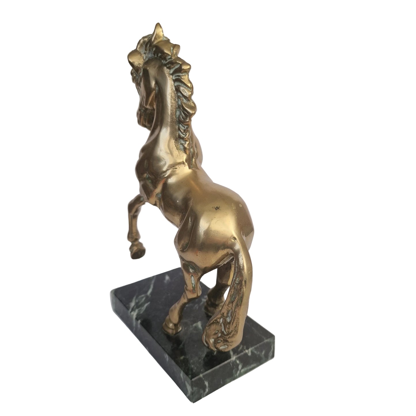 Vintage 1970s Bronze Rearing Horse Figurine Green Marble Equestrian Sculpture – photo 5
