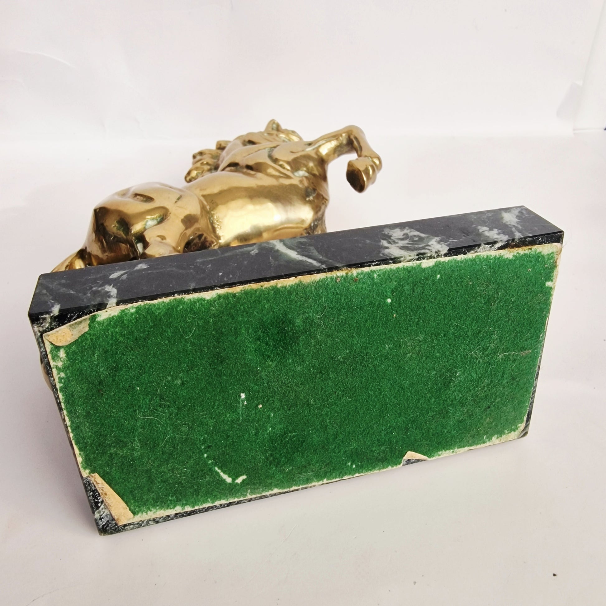 Vintage 1970s Bronze Rearing Horse Figurine Green Marble Equestrian Sculpture – photo 6