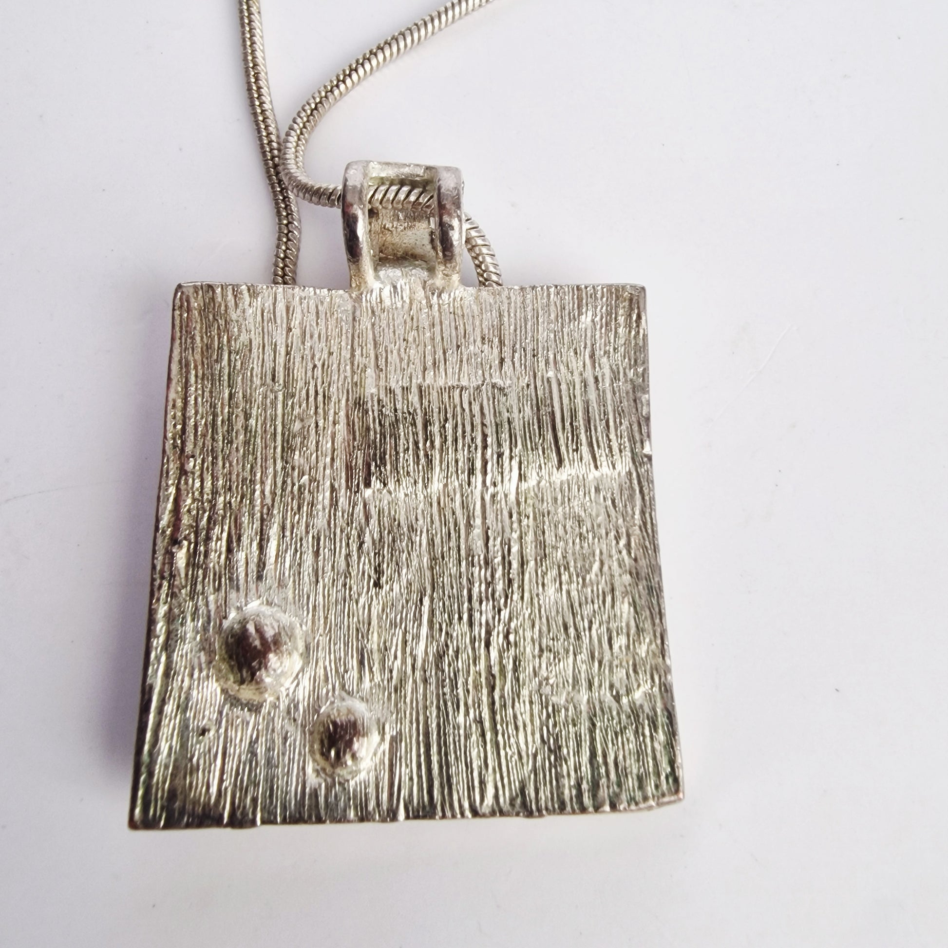 Vintage 1990s Silver-Tone Geometric Square Pendant Necklace Mixed Metal Amber – photo 5