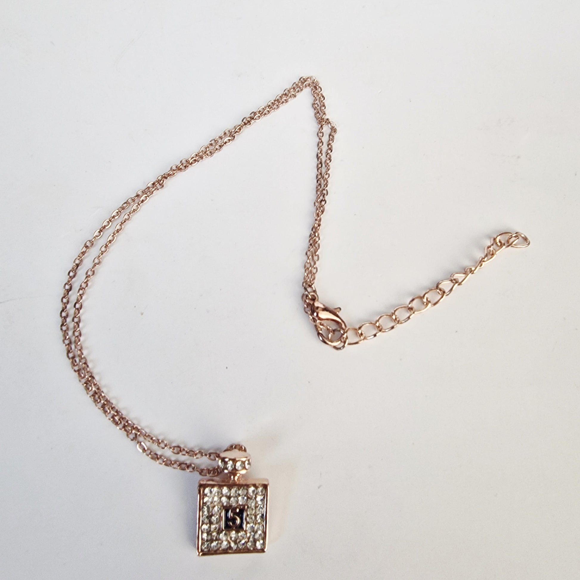 Vintage 1990s Gold-Tone Rhinestone Necklace No 5 Perfume Bottle Figural Costume – photo 2
