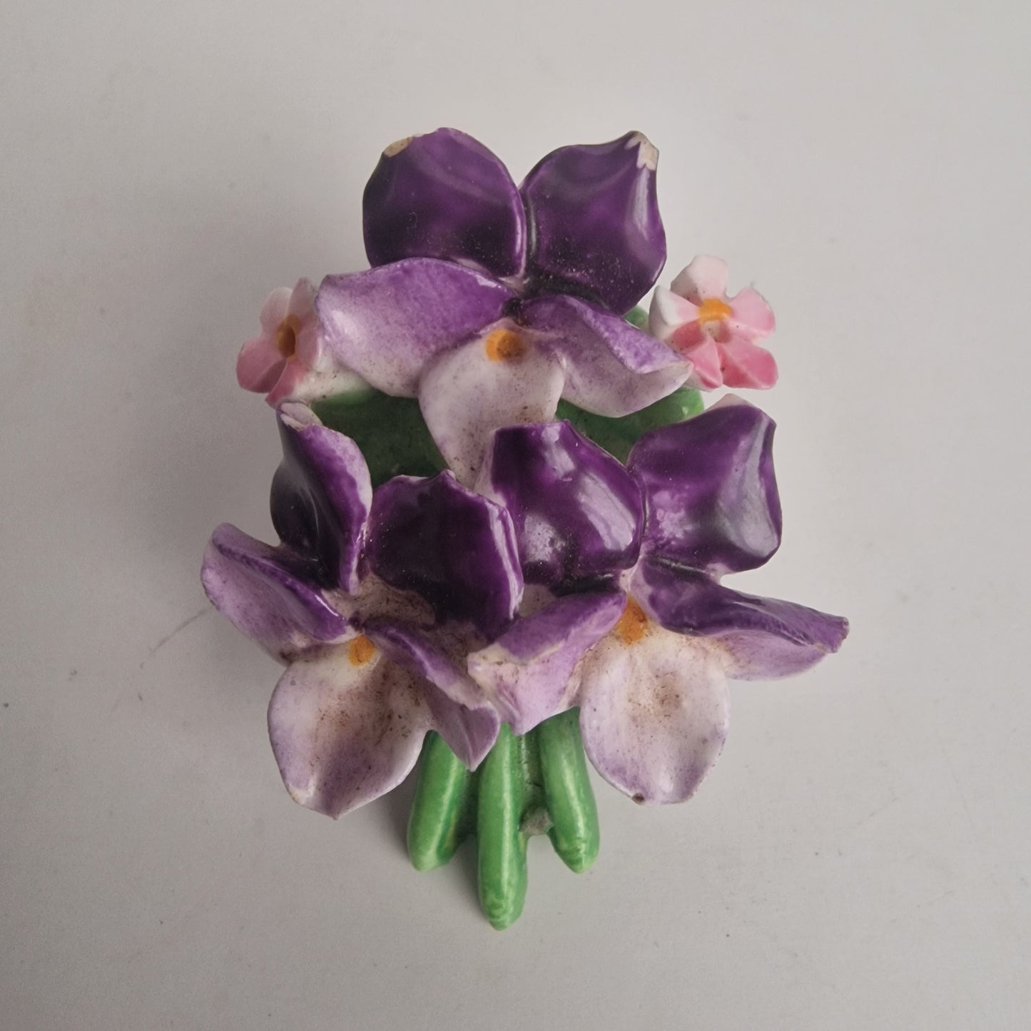 Vintage Denton China 1950s Purple Floral Brooch Bone China England Bouquet Pin